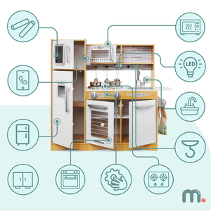 XXL дървена кухня с LED осветление, престилка и аксесоари