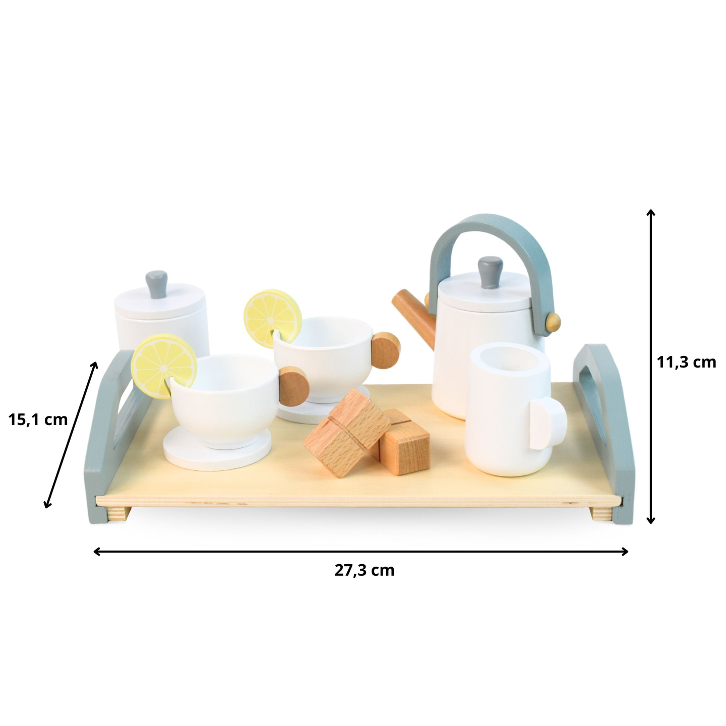Голям дървен комплект за чай с поднос - 17 артикула