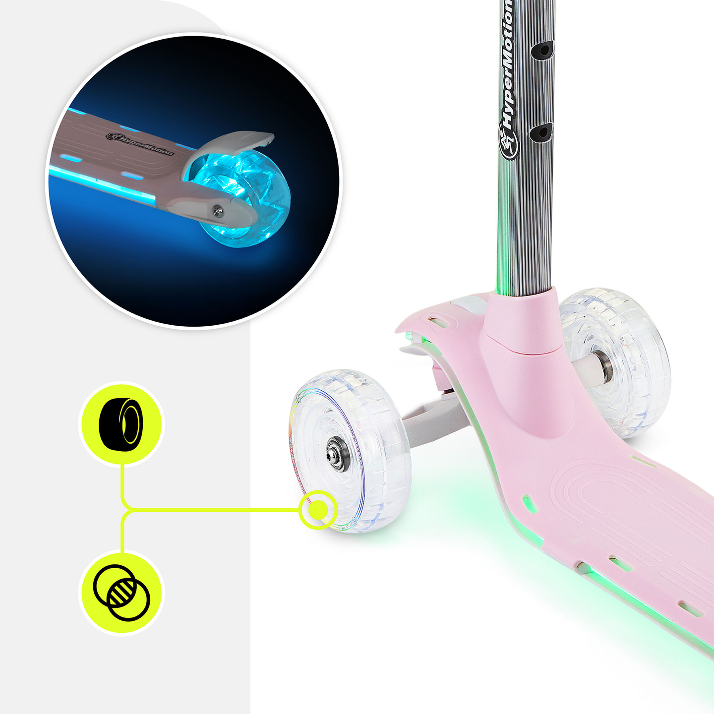 Тротинетка за баланс HyperMotion BECKY - RGB LED осветление, розова