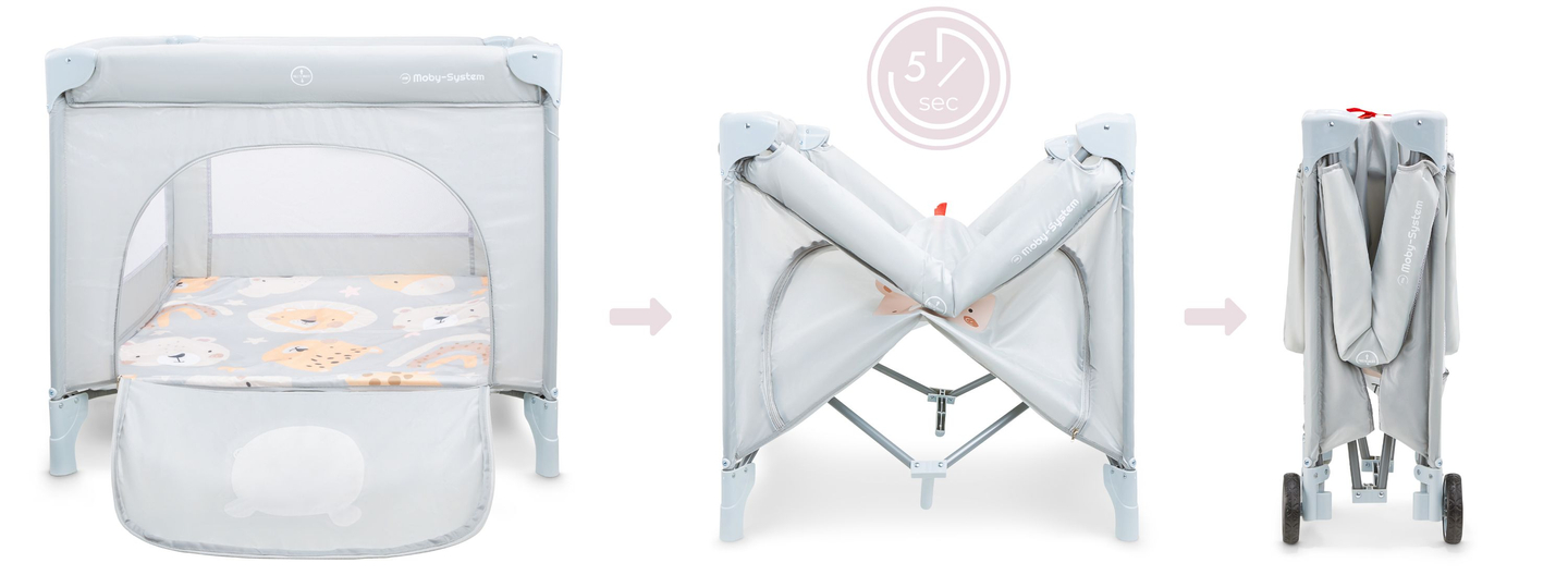 Сгъваема кошара за игра, бебешко креватче за пътуване с матрак и чанта за носене - Мечо Пух