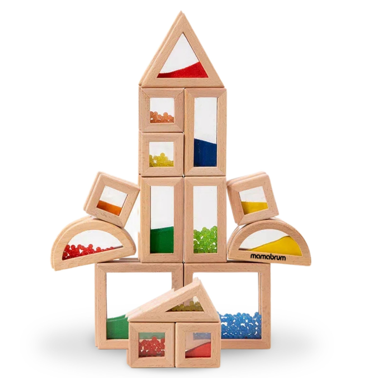 Комплект дървени сензорни блокчета с различни пълнежи - 15 части