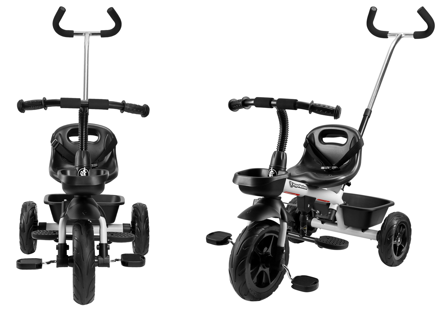 HyperMotion TOBI VECTOR триколка - вечни надуваеми колела + щанга за бутане. Цвят: светло сив.