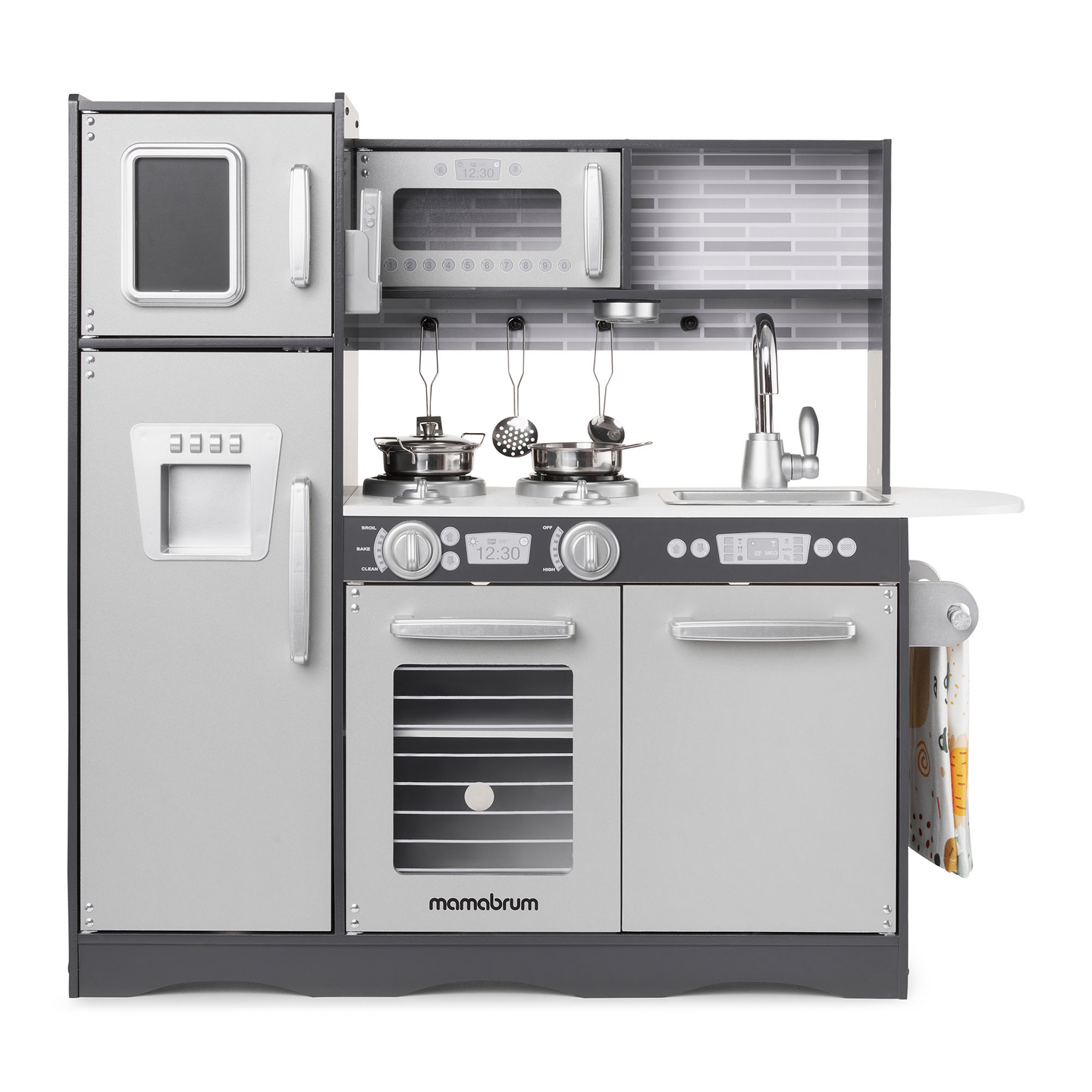 XXL дървена кухня с LED осветление, престилка и аксесоари