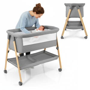 Бебешко креватче, свободностоящо, кошара за пътуване, люлка с матрак - сиво