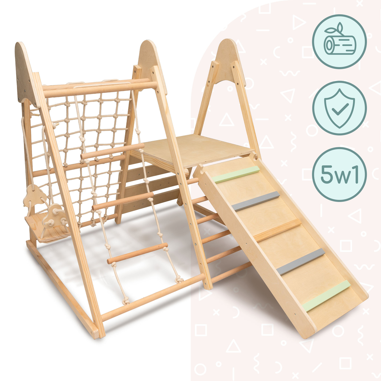 Дървена домашна детска площадка XL 5в1
