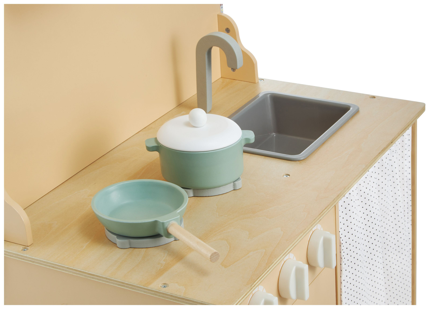 Дървена кухня с престилка, аксесоари и LED осветление