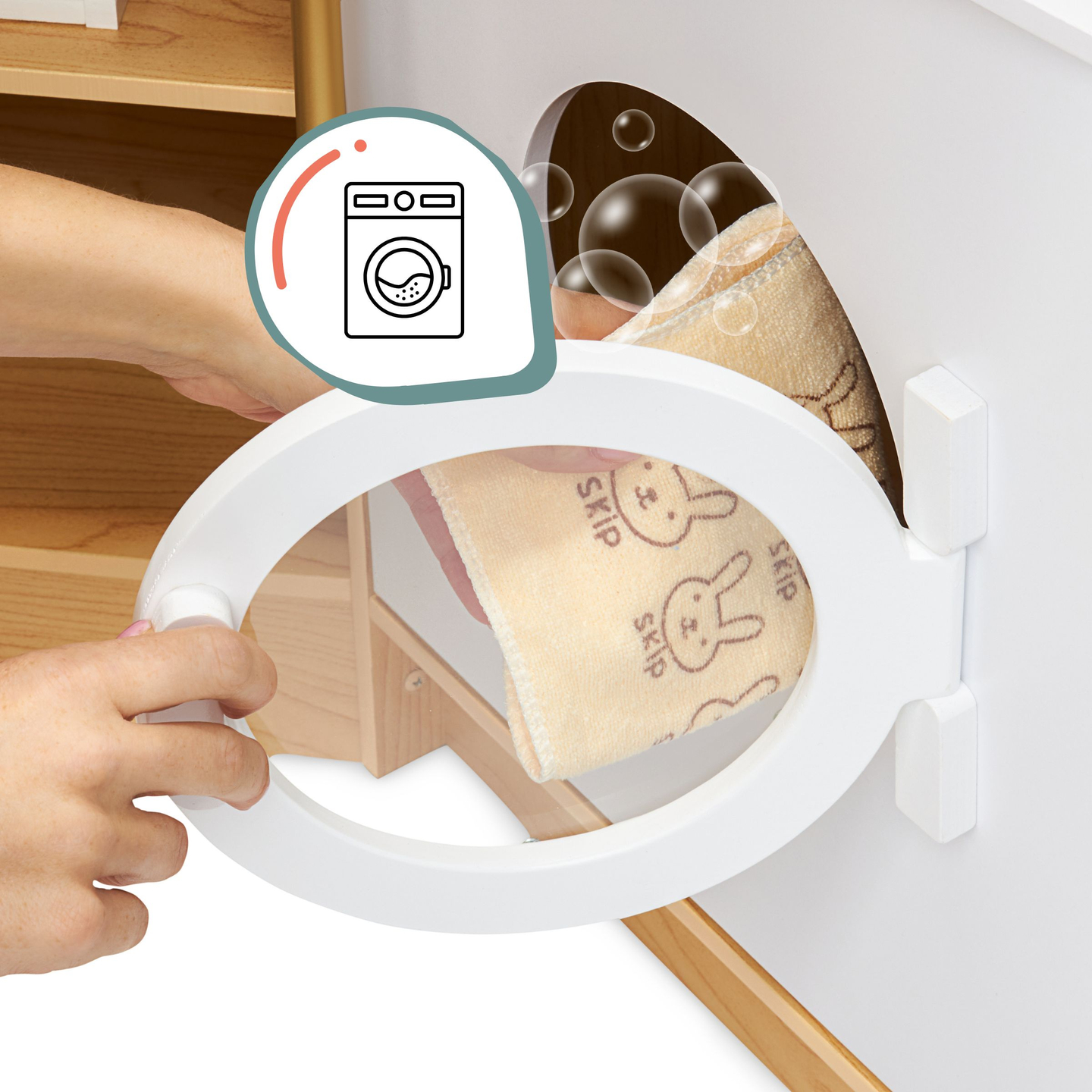 XXXXL голяма дървена интерактивна кухня с LED осветление, пералня, микровълнова печка - 50 елемента