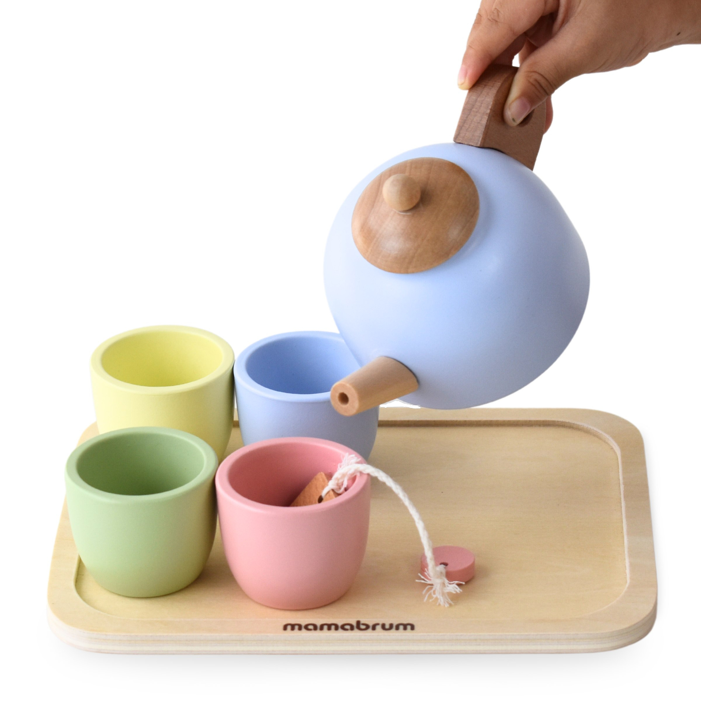 Дървен комплект за чай с поднос - 7 артикула