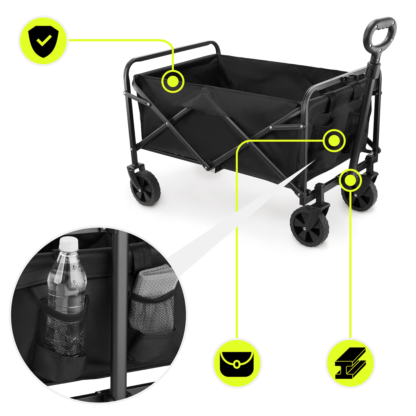 Сгъваема плажна инвалидна количка HyperMotion - черна, 80 кг