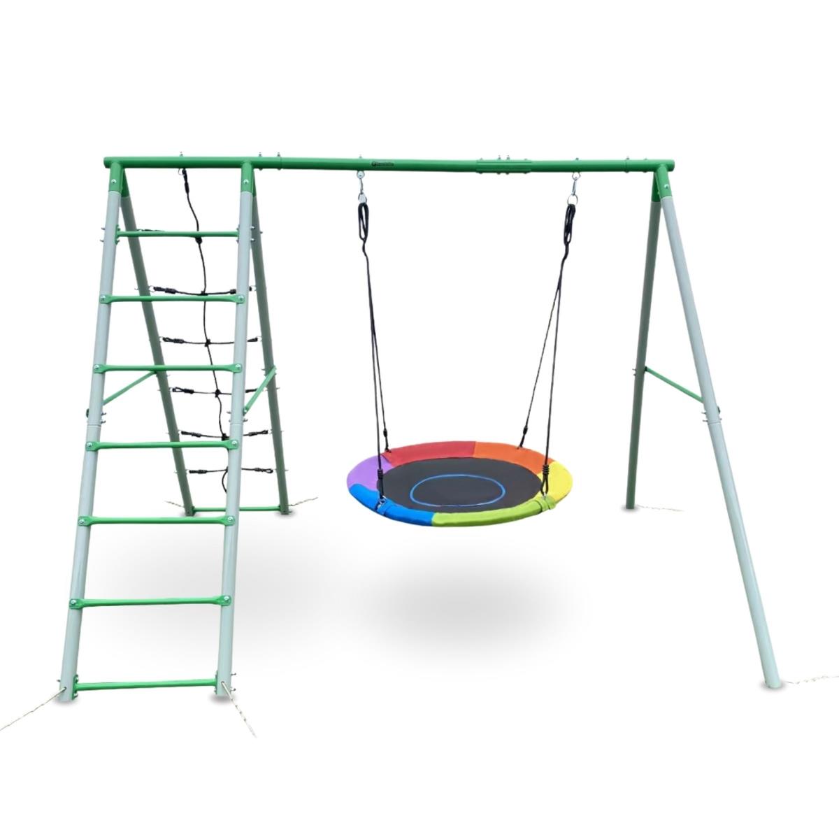 XL градинска площадка за деца с люлка щъркелово гнездо, стълба и мрежа за катерене