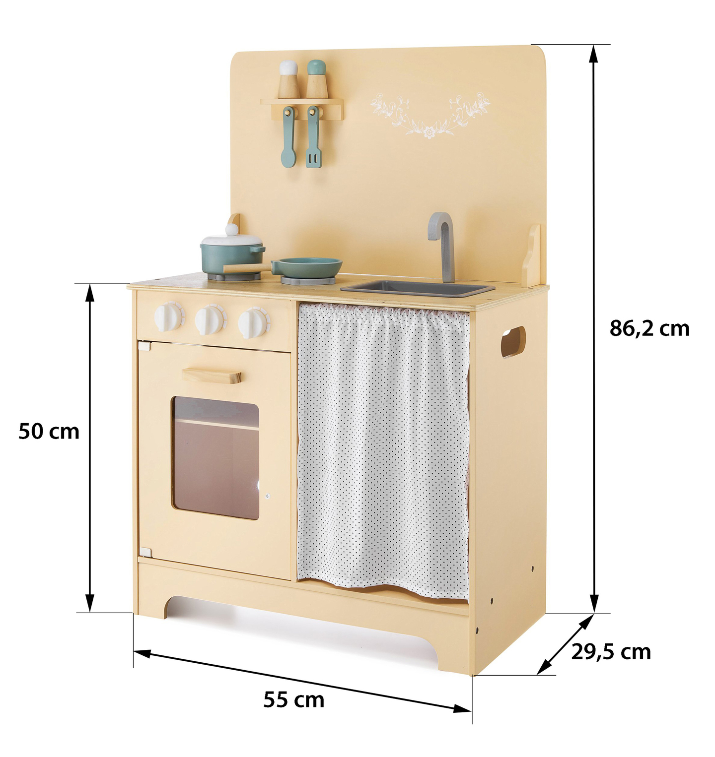 Дървена кухня с престилка, аксесоари и LED осветление