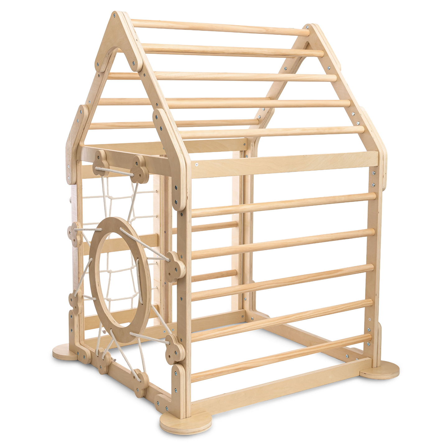 Дървена закрита детска площадка - къщичка със стълби и пързалка