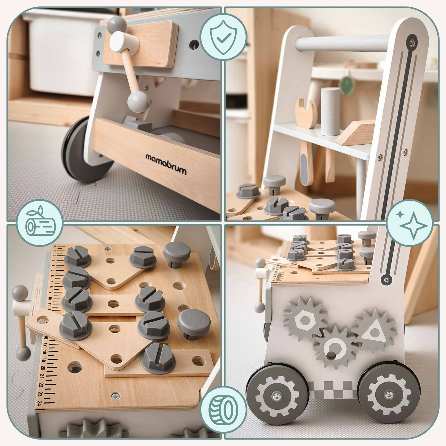 Дървена проходилка, буталка + работилница 3 в 1 - 47 елемента