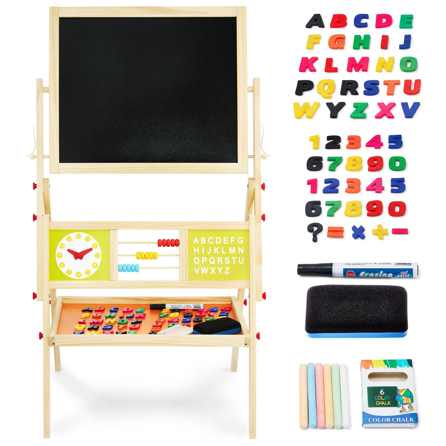 Голяма образователна двустранна дъска: магнитна и тебеширена - дъска за сухо изтриване, дървена