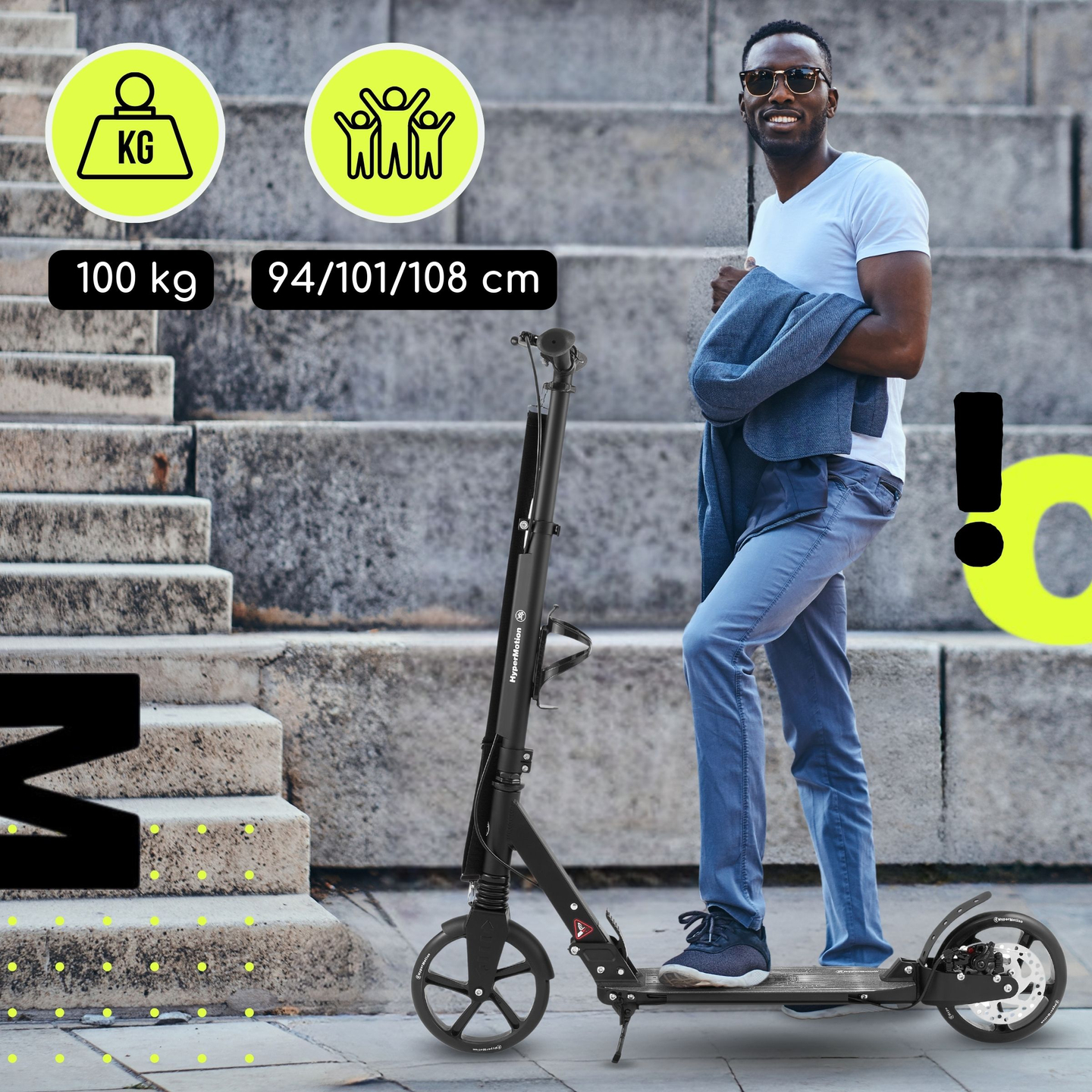 Двуколесен скутер за млади хора - с амортисьор - HyperMotion Skyline - черен, алуминий - 100 кг