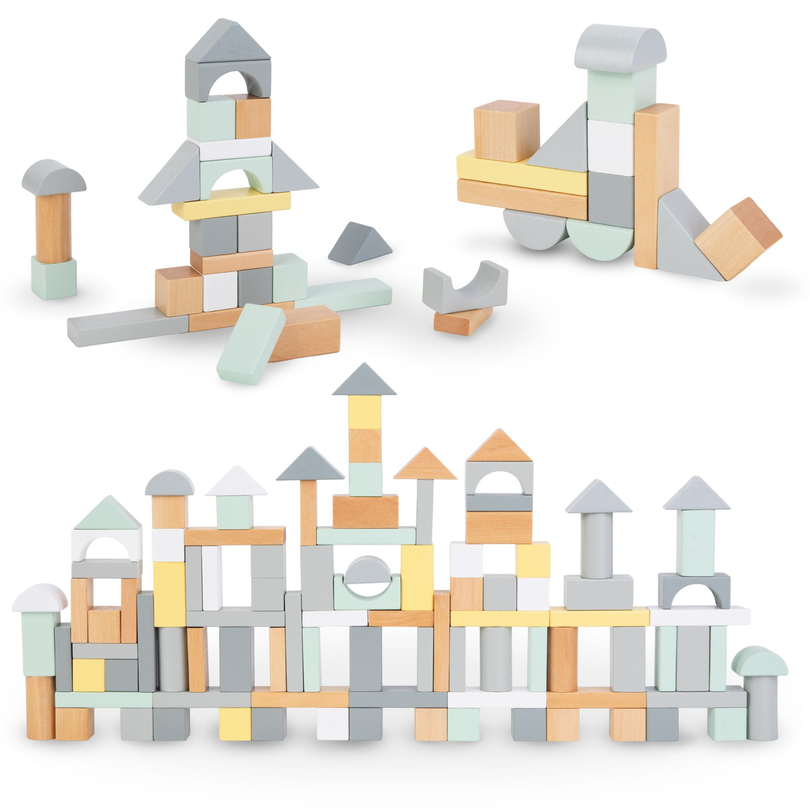 Пастелни дървени блокчета - комплект от 100 XL парчета