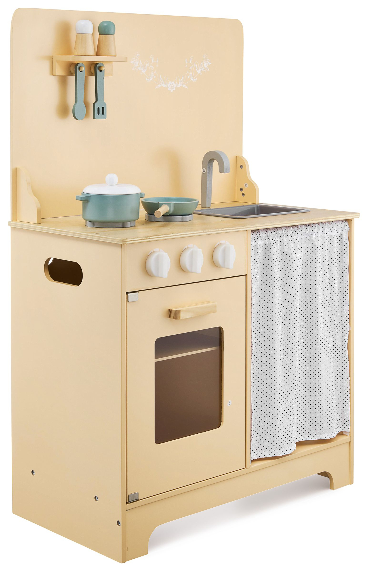 Дървена кухня с престилка, аксесоари и LED осветление