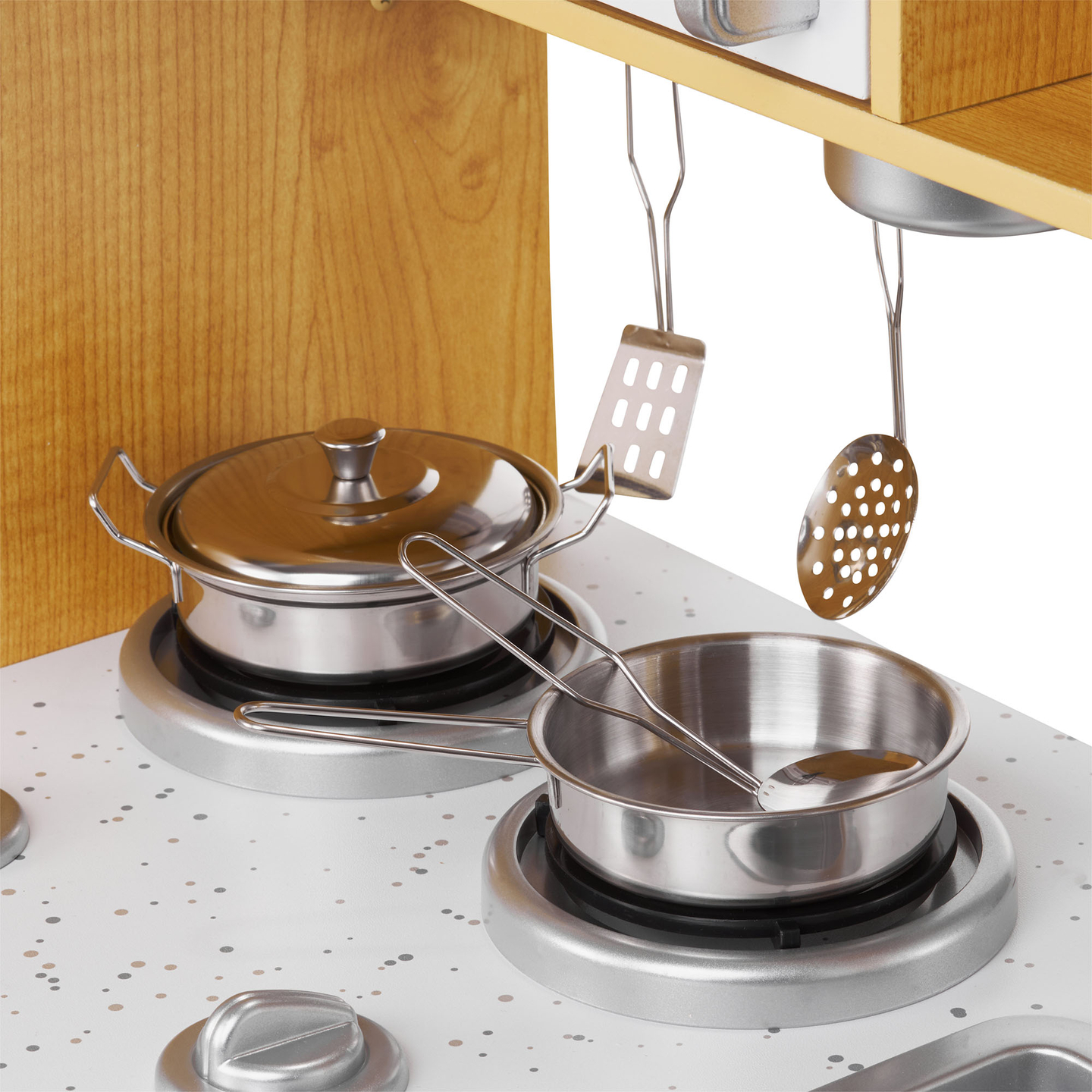 XXL дървена кухня с LED осветление, престилка и аксесоари