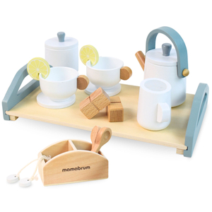 Голям дървен комплект за чай с поднос - 17 артикула