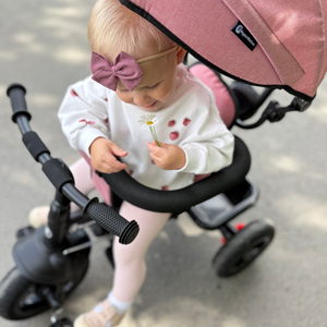 Триколка за деца от 1 до 4 години - TOBI FREY - розов цвят - въртяща се - помпени колела + бутало