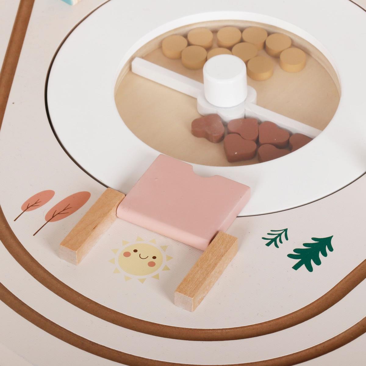 Образователна дървена маса 10в1 с животни и влакче