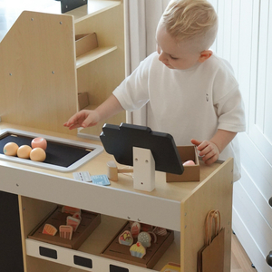 Дървен зеленчуков пазар - голям XXL щанд, магазин с игрален касов апарат