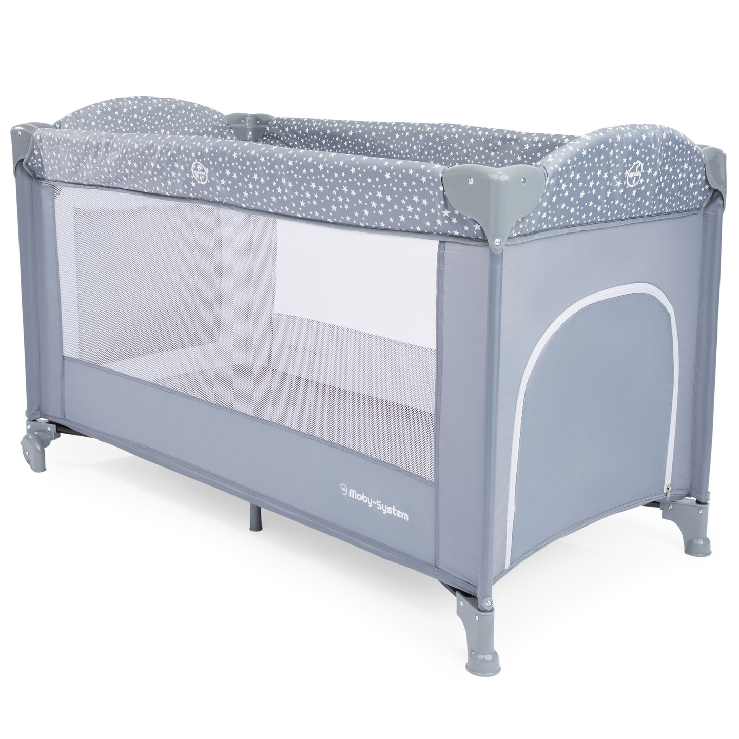 Детска кошара / кошара 2 нива с маса за повиване, покрив и матрак Happy Traveler BASIC PLUS - сива