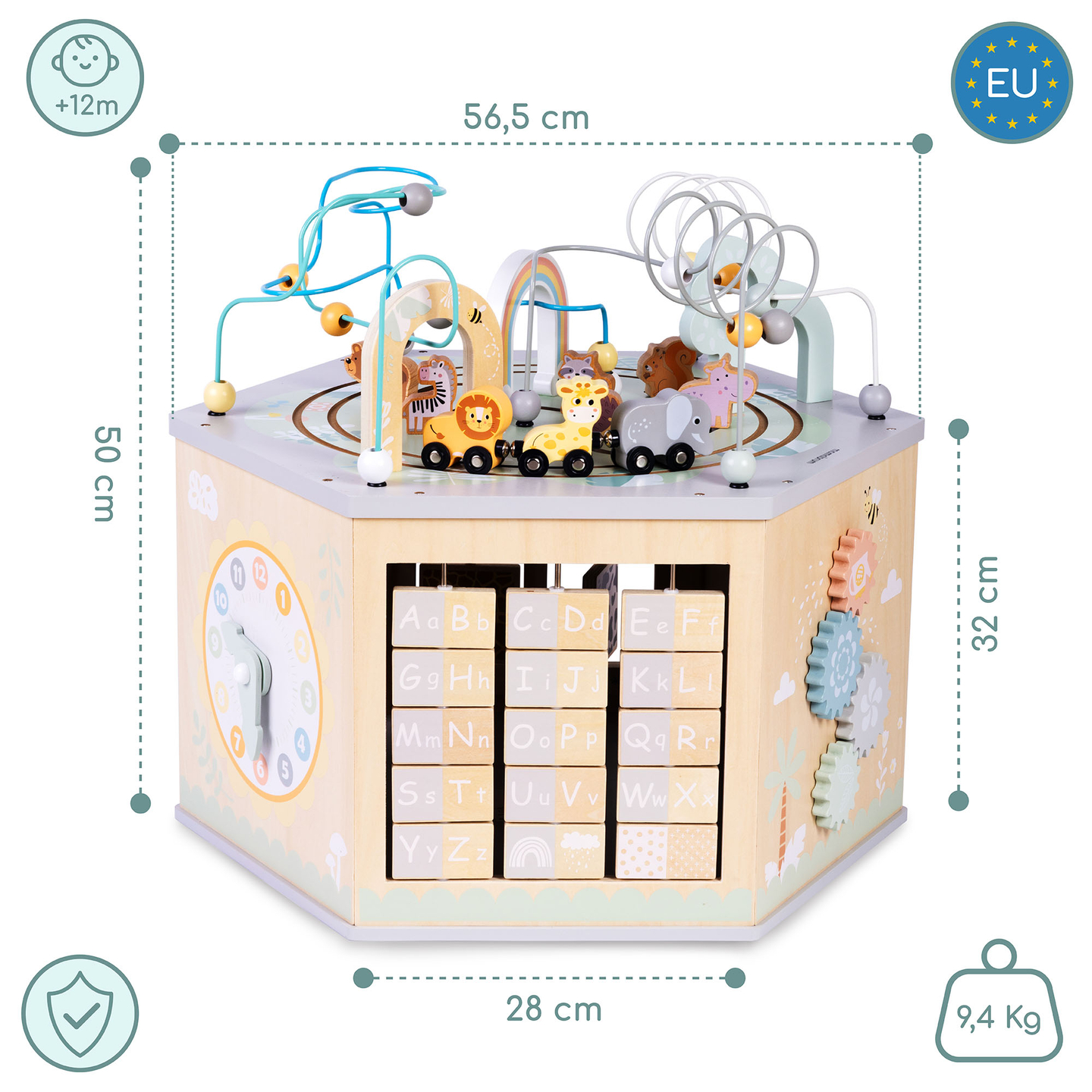 Голям дървен образователен куб - играчка Монтесори с магнитно влакче и моторни примки