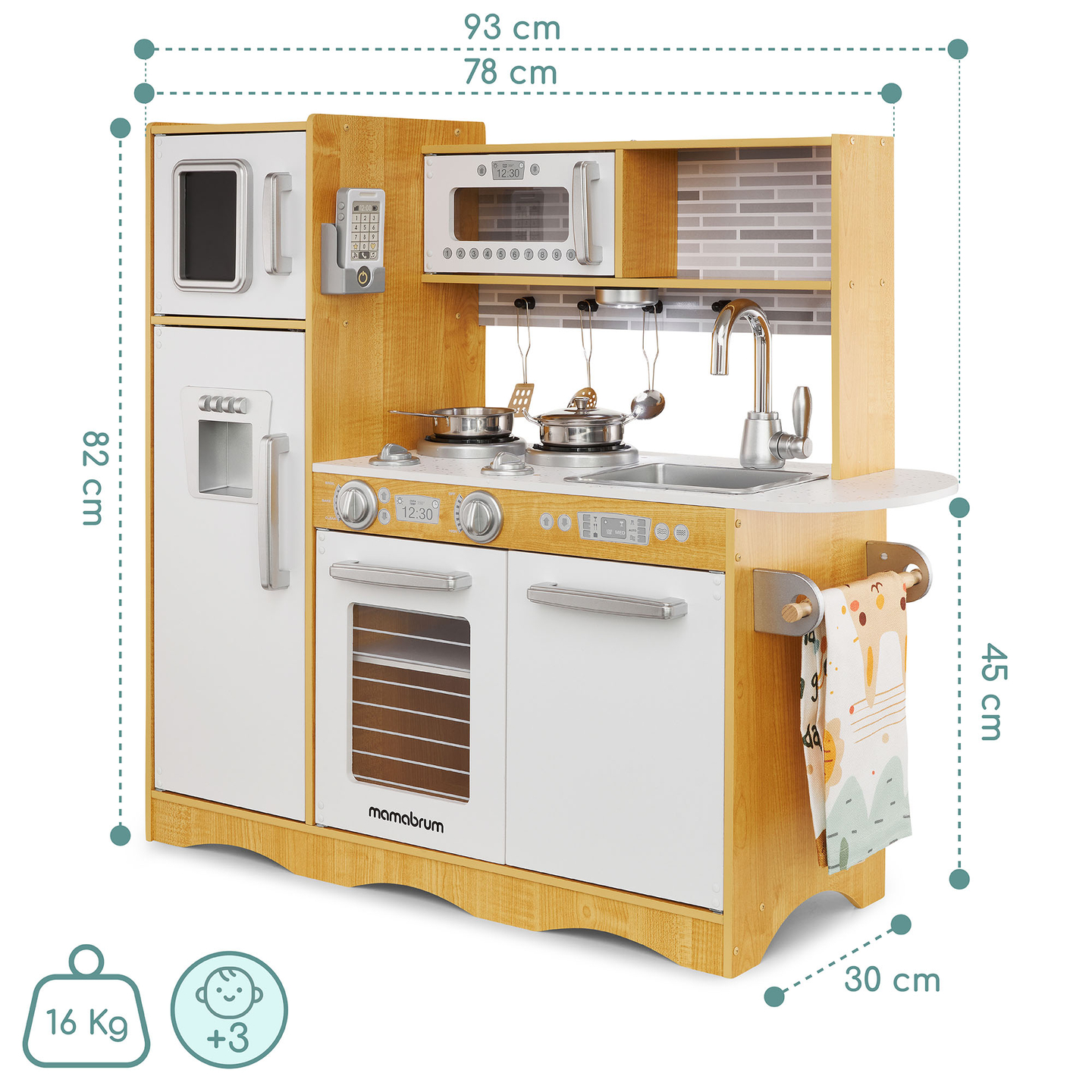 XXL дървена кухня с LED осветление, престилка и аксесоари