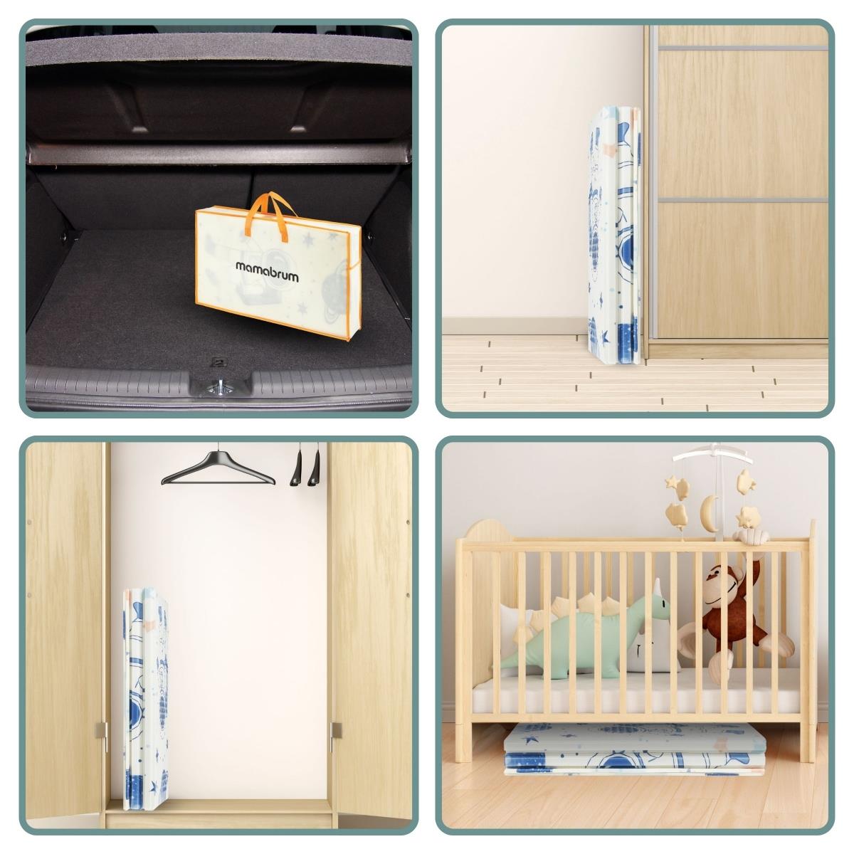 Двустранна сгъваема подложка от пяна 180 x 120 x 1cm - Космос/геометрични триъгълници