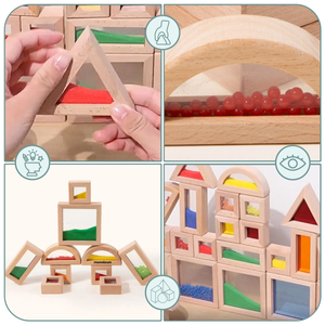 Комплект дървени сензорни блокчета с различни пълнежи - 15 части