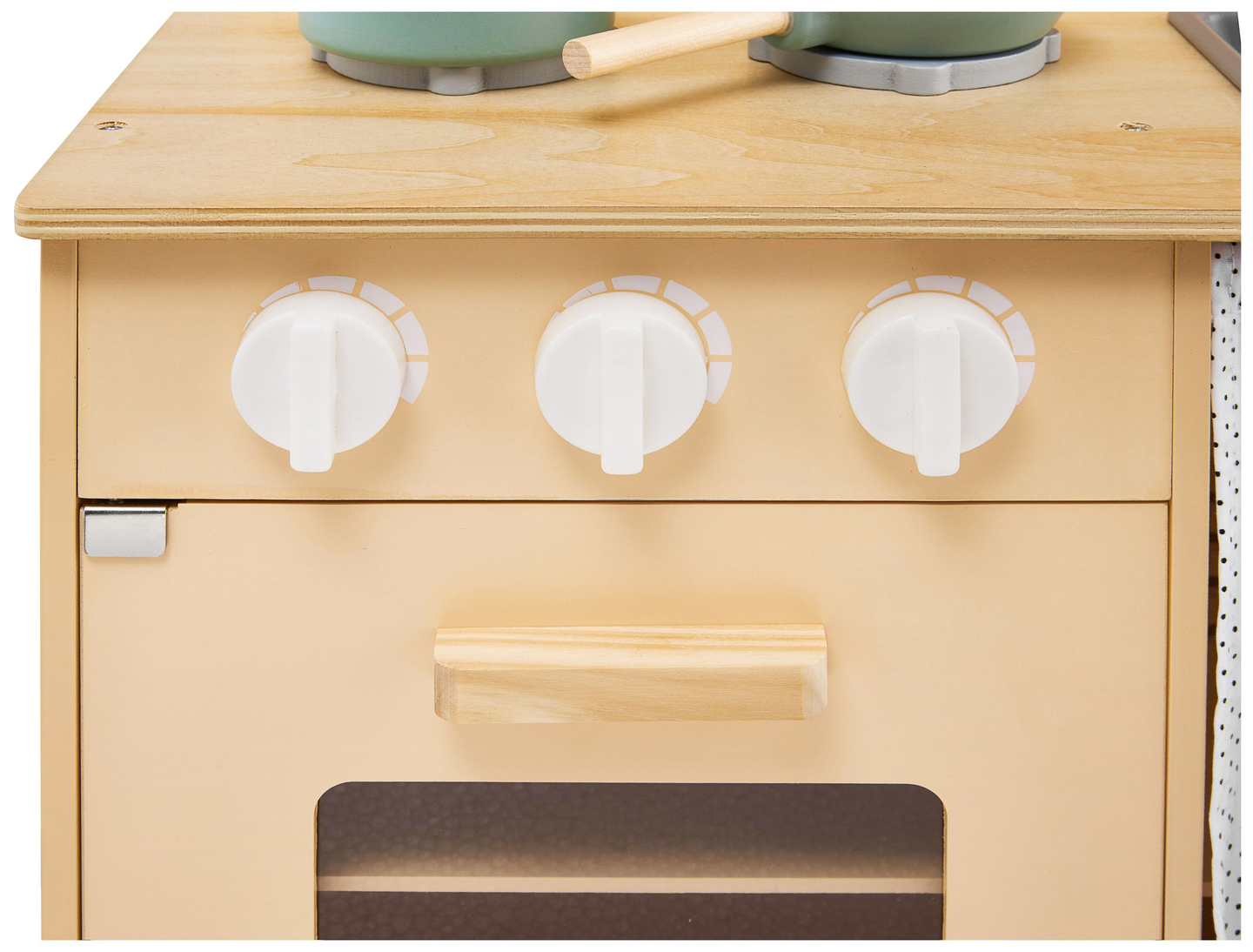 Дървена кухня с престилка, аксесоари и LED осветление