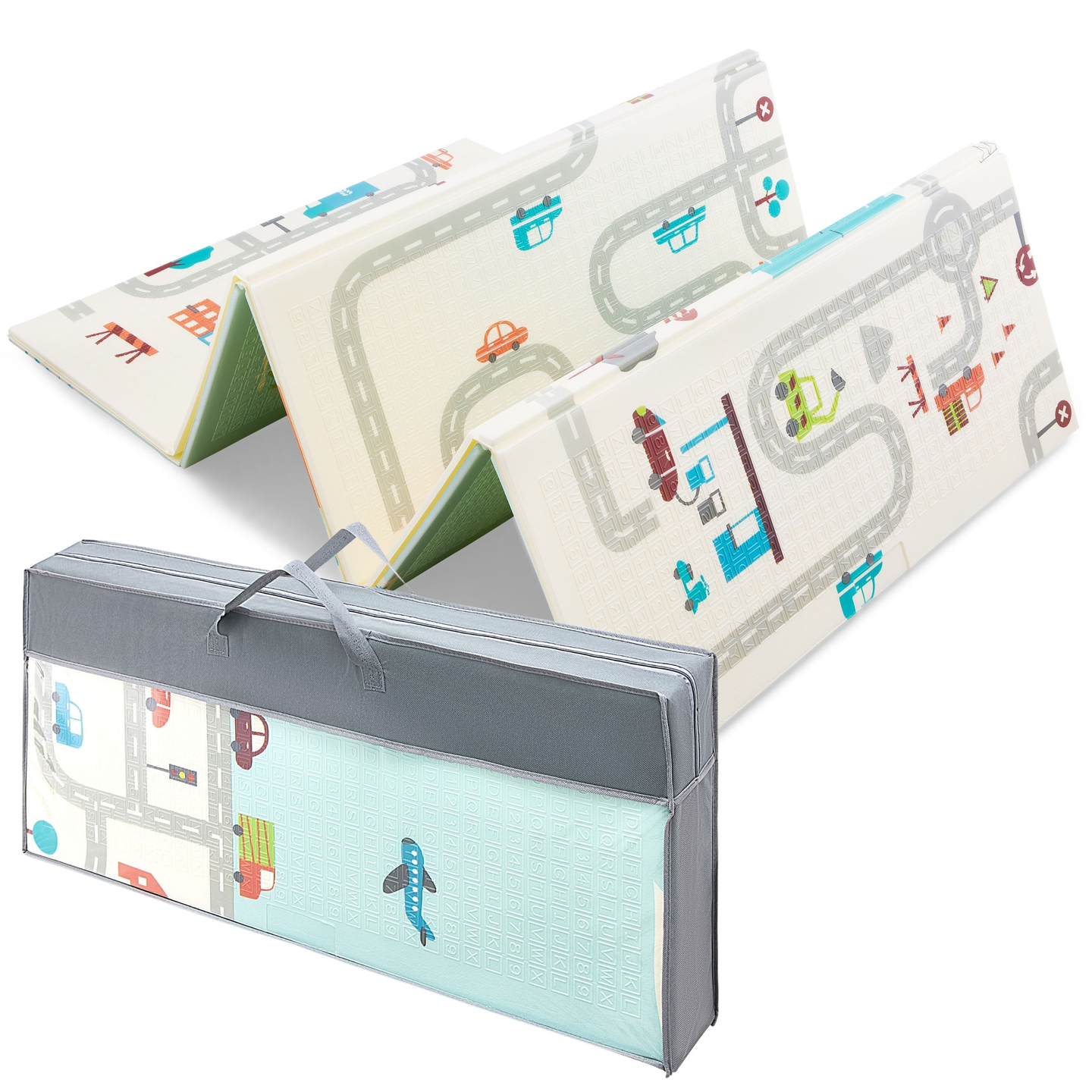 Двустранна подложка от пяна XXL - сгъваема 1 CM (планина и път)