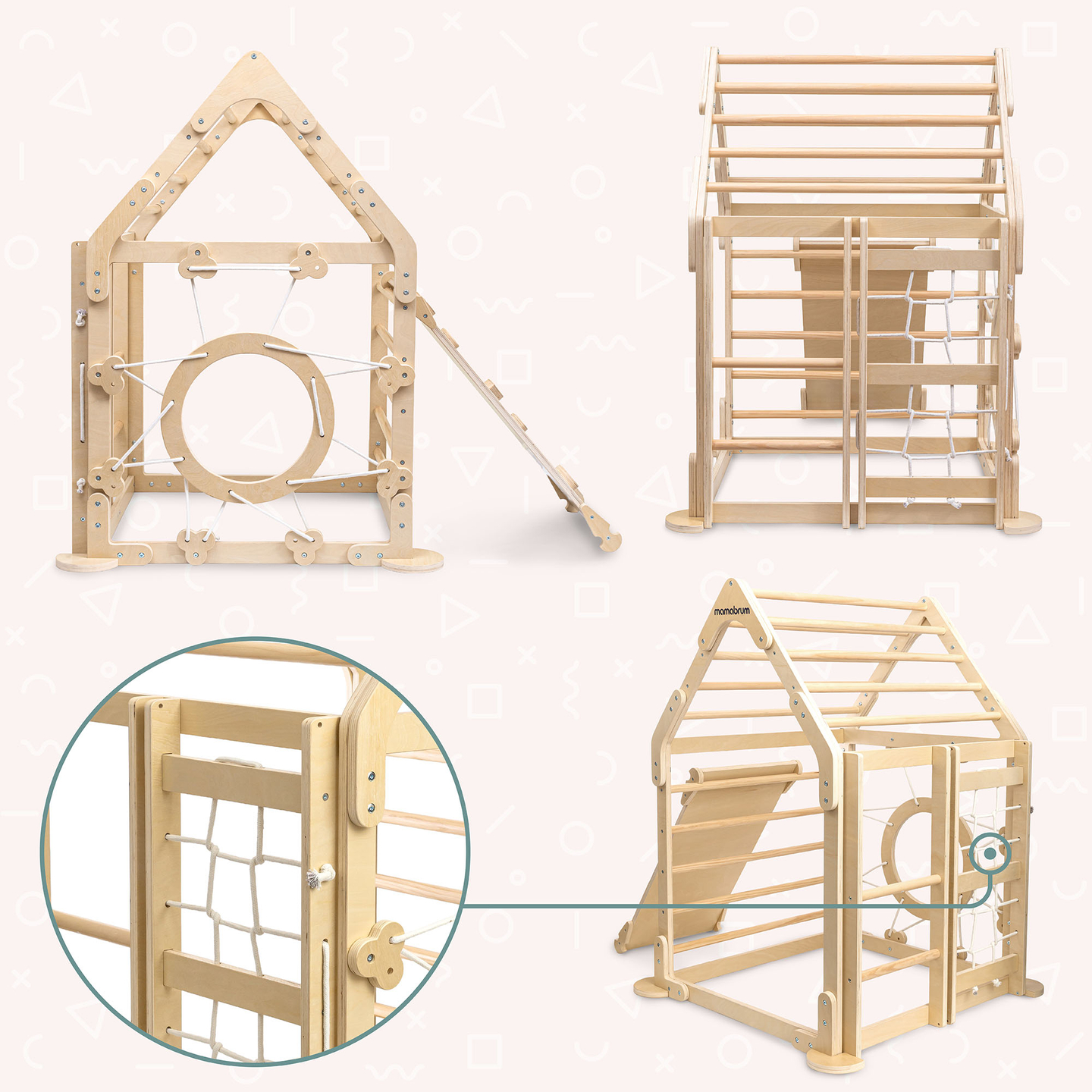 Дървена закрита детска площадка - къщичка със стълби и пързалка