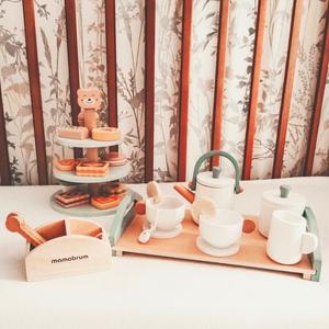 Голям дървен комплект за чай с поднос - 17 артикула