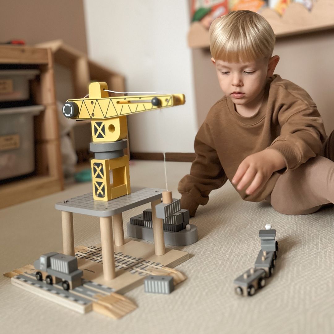 Мобилен пристанищен кран с магнитна лебедка и аксесоари - дървен комплект