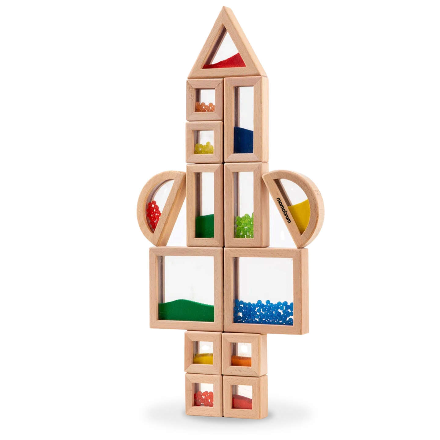 Комплект дървени сензорни блокчета с различни пълнежи - 15 части