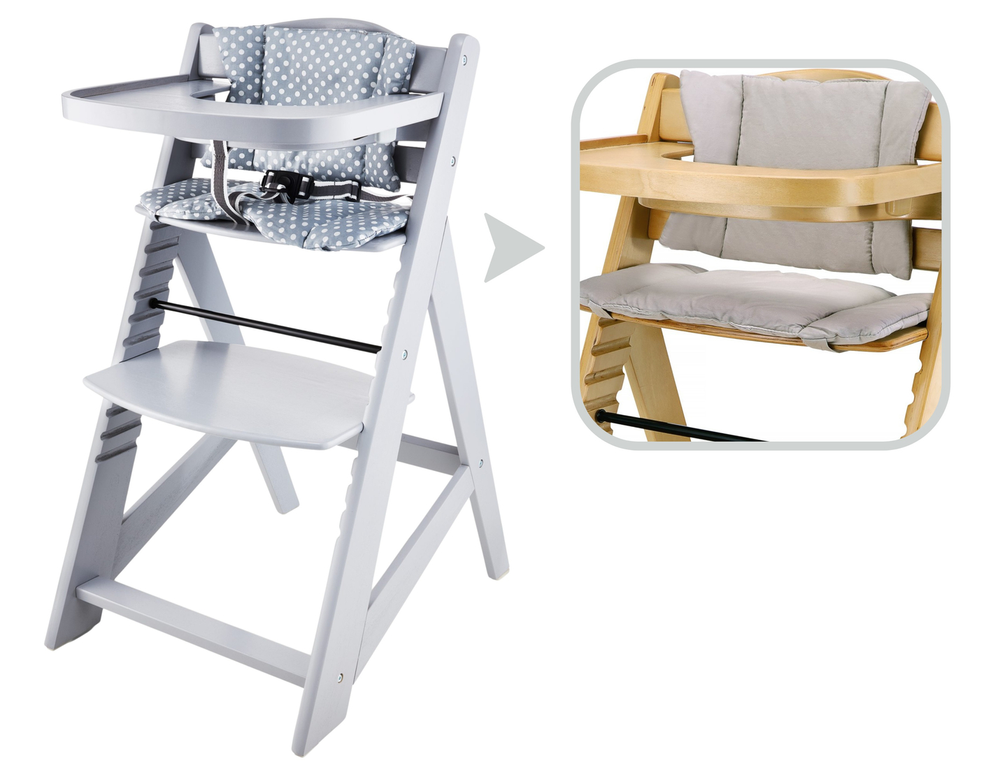 Дървен стол за хранене Moby-System WOODY - сив цвят