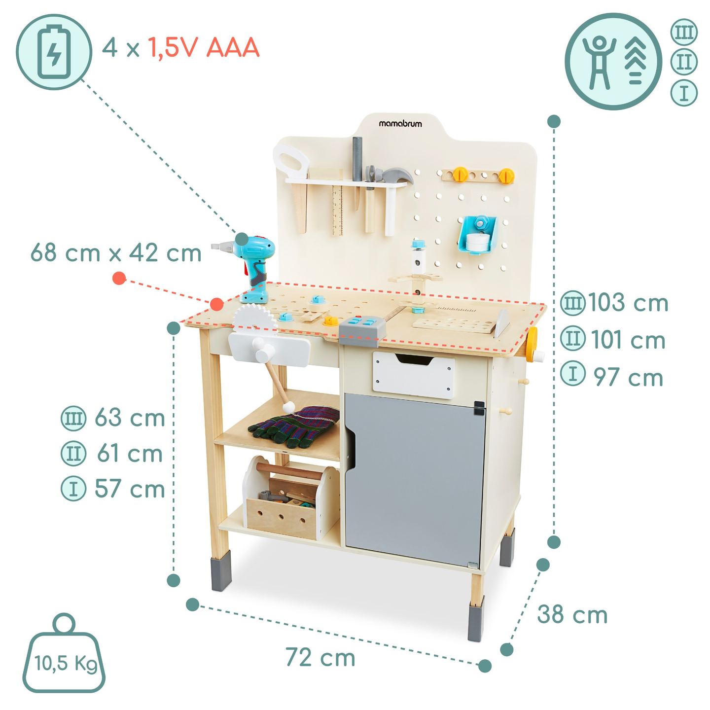 XXL Голяма дървена работилница с инструменти - комплект "Направи си сам", 74 елемента