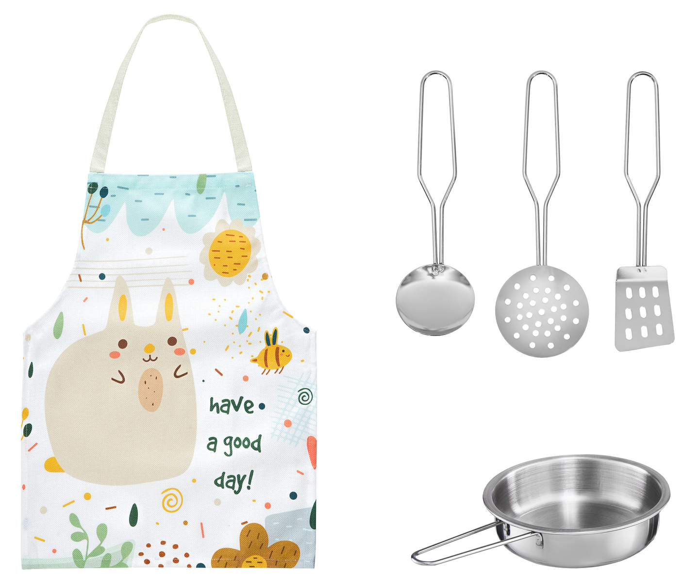 Бяла дървена кухня с престилка, аксесоари и LED лампа