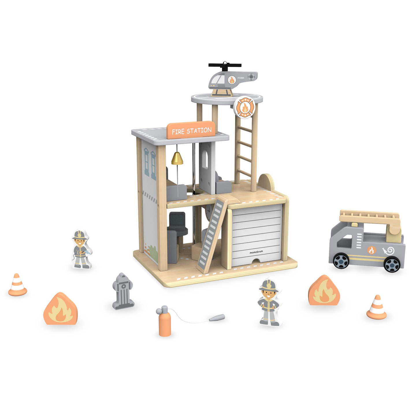 Дървена пожарна станция с аксесоари, пожарна команда