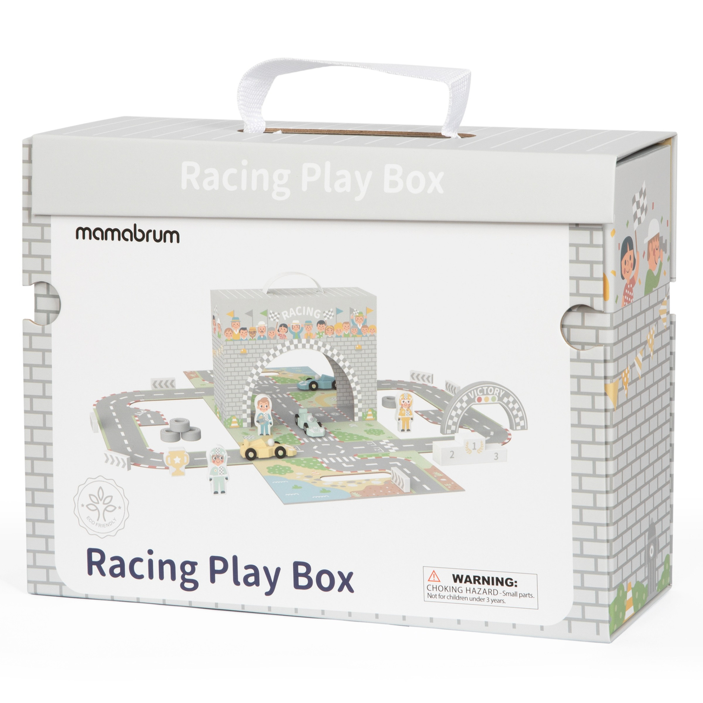 Магнитен куфар със състезателна писта, дървени превозни средства и пътни принадлежности