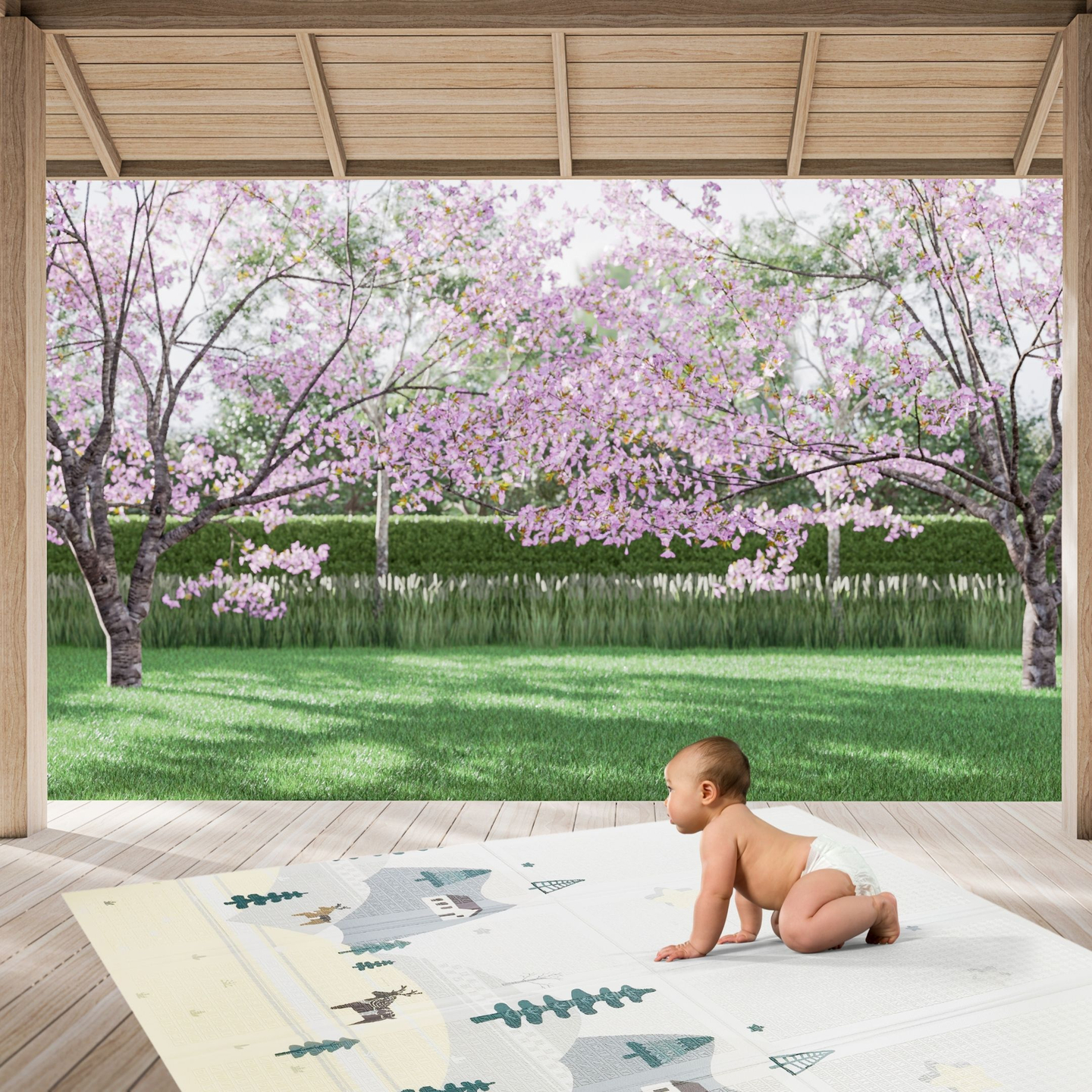 Двустранна подложка от пяна XXL - сгъваема 1 CM (планина и път)