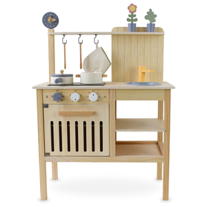 Дървена градинска кухня с аксесоари - естествено бохо