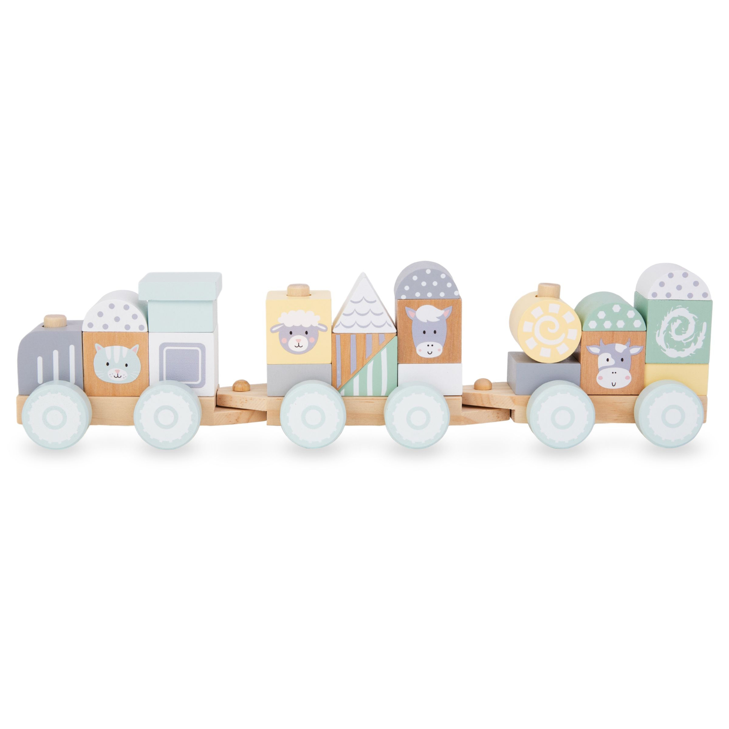 Дървено влакче с блокчета за момче - Ферма