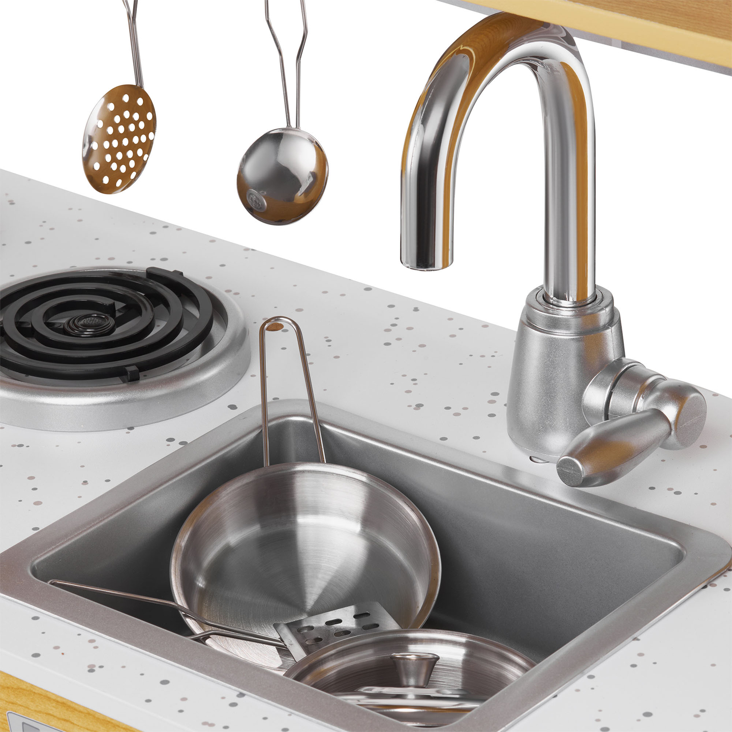 XXL дървена кухня с LED осветление, престилка и аксесоари