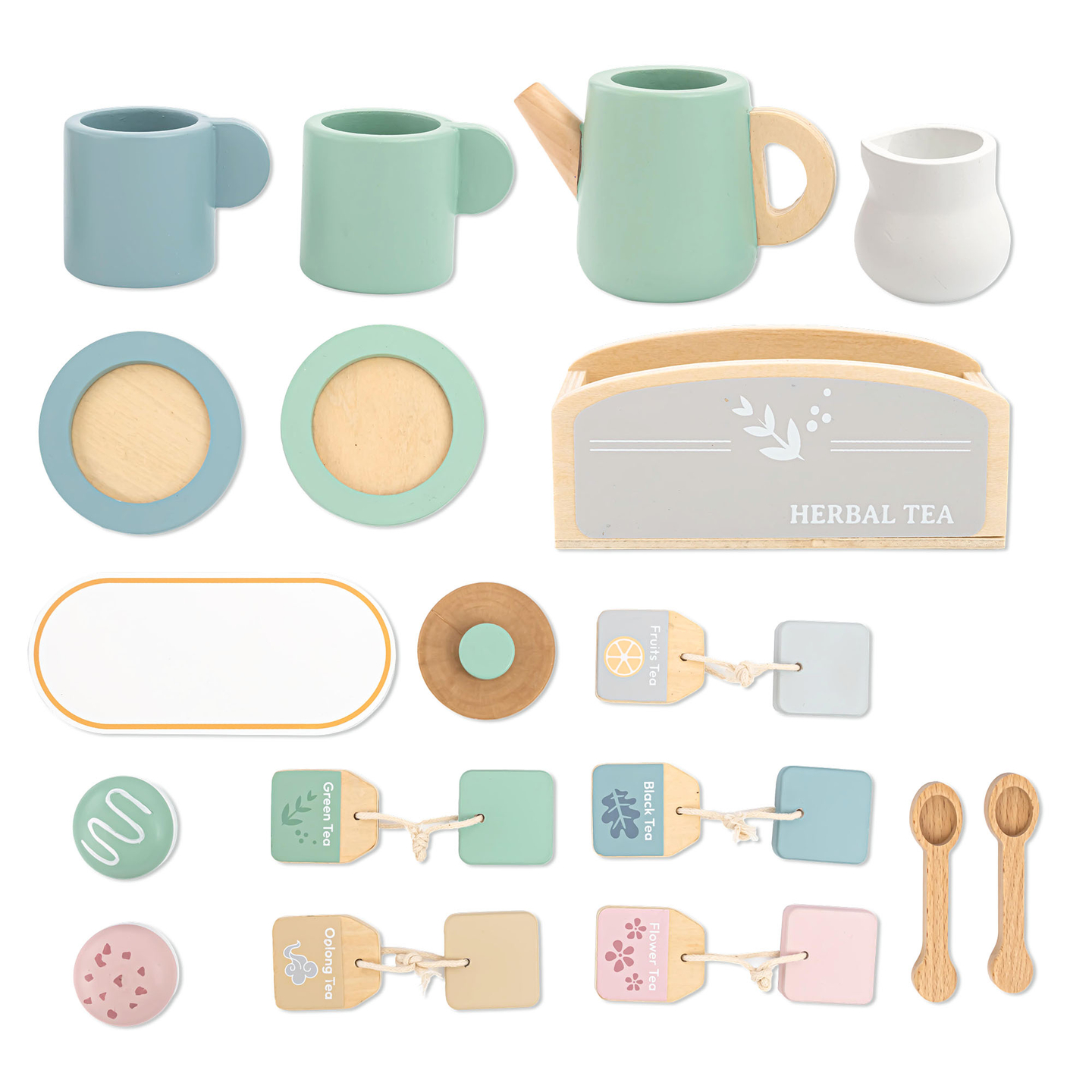 Голям дървен комплект за чай с поднос - 18 артикула