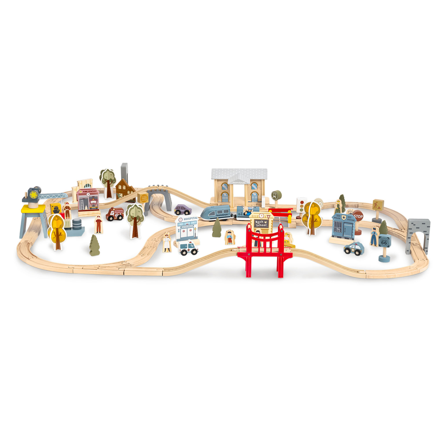 Дървена градска железница с електрически влак - движещ се кран, кораб, мостове