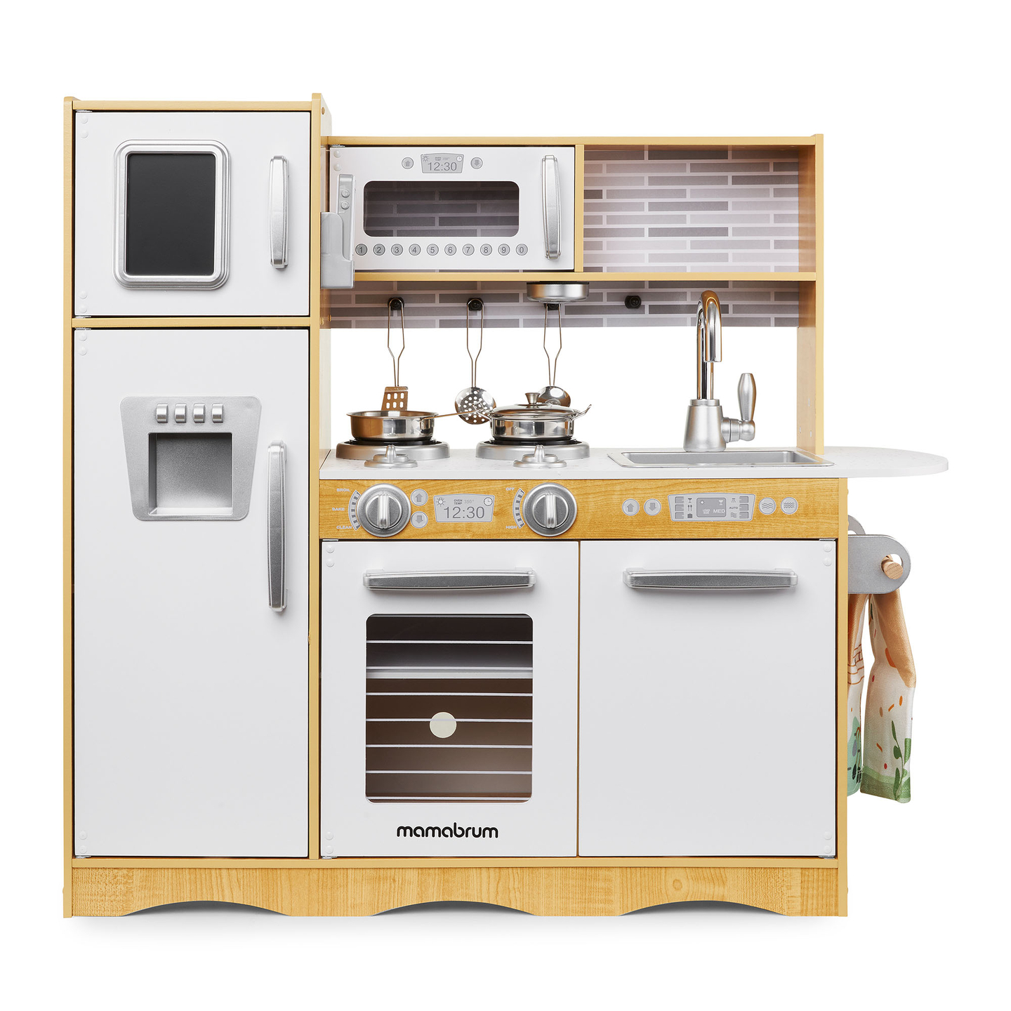 XXL дървена кухня с LED осветление, престилка и аксесоари