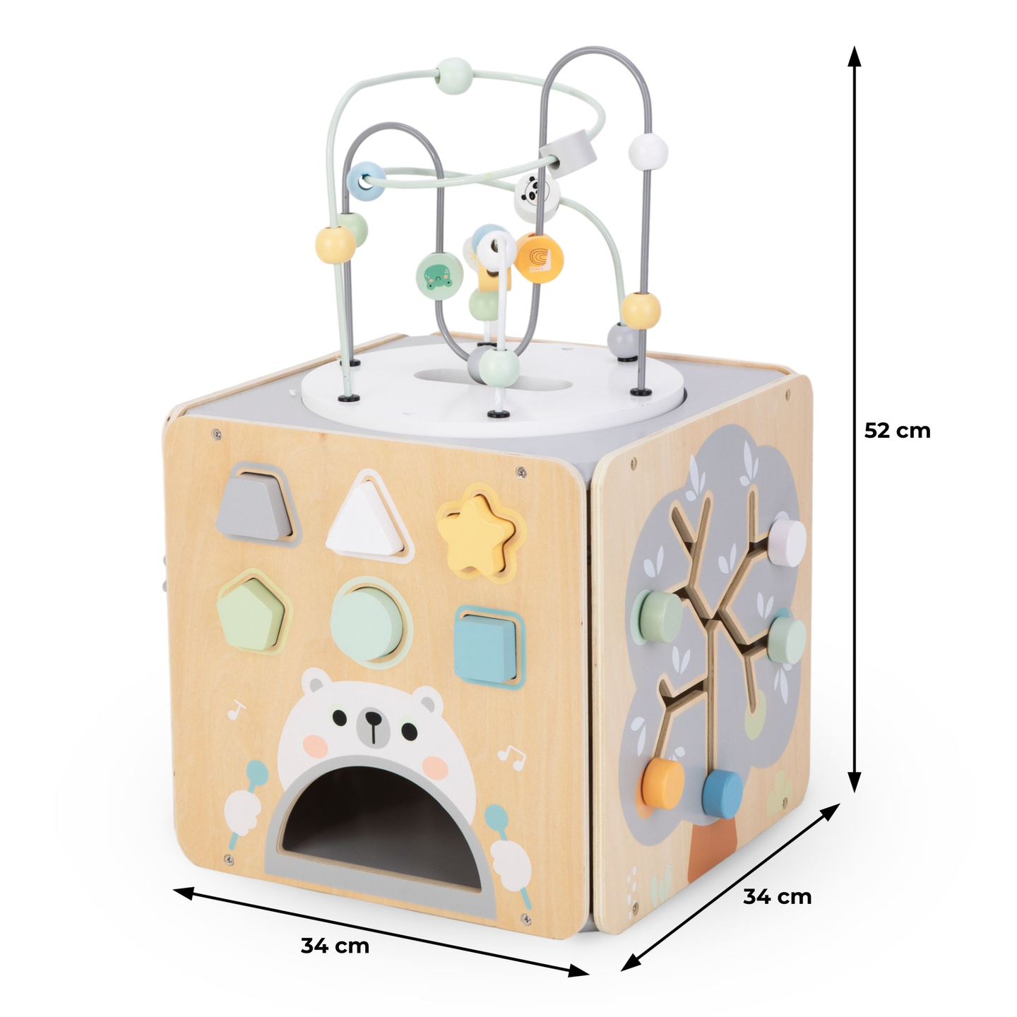 Голямо дървено кубче за занимания с примка - Монтесори
